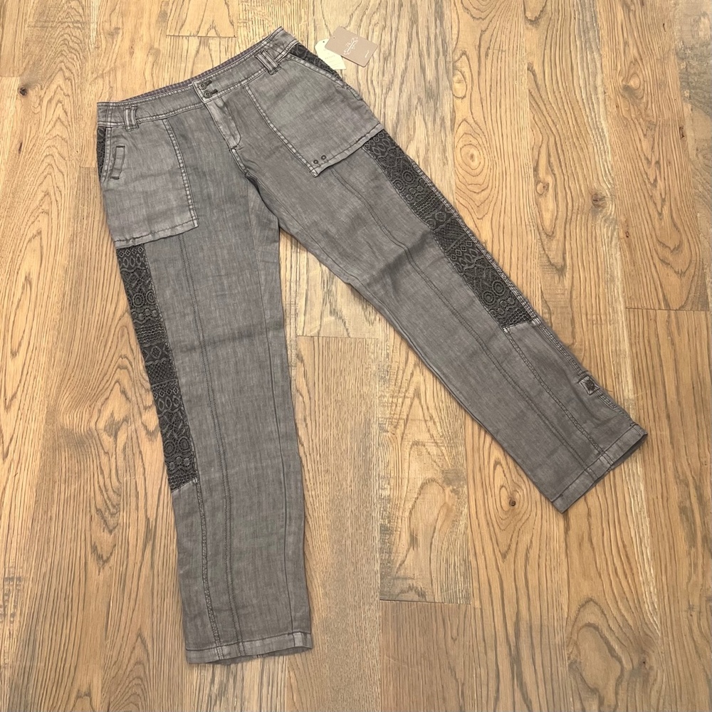 Linen Hei Hei {Anthro} Gray Embroidered NWT Low Rise Cargo Pant | 4 · Small · 25 - Picture 3 of 15
